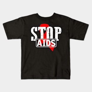 Stop Aids Tee Aids Awareness Red Ribbon Distressed Style Kids T-Shirt